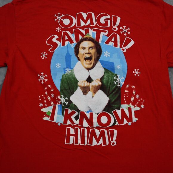 Elf Shirt Boys S Red Short Sleeve Crew Neck Graphic Print Cotton Casual Tee - Picture 8 of 14